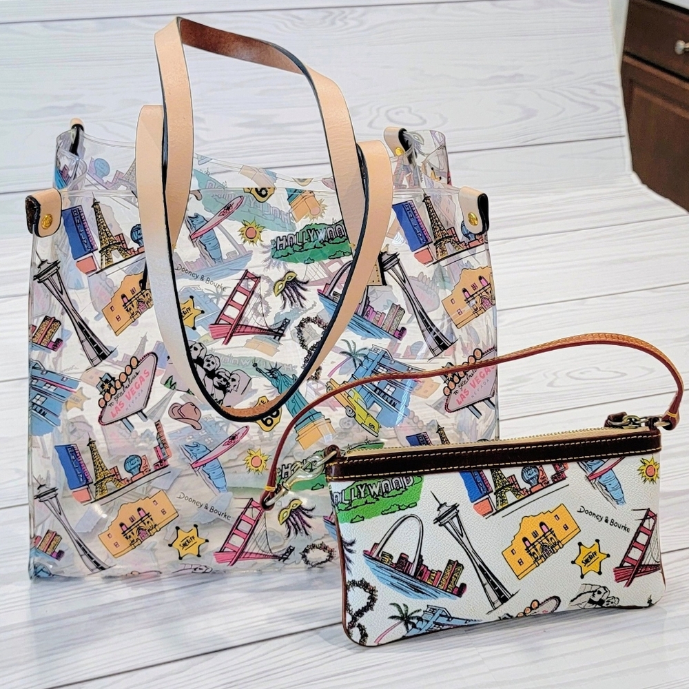 Dooney & Bourke 2 Piece Colorful Landmark Soft Acrylic Tote & Wristlet